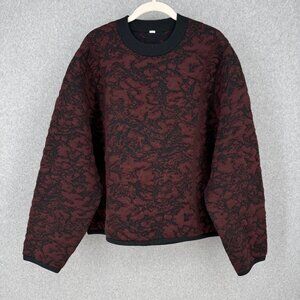 Lululemon Jacquard Multi-Texture Crew Neck Sweater Size 14 Red Merlot Black Wool